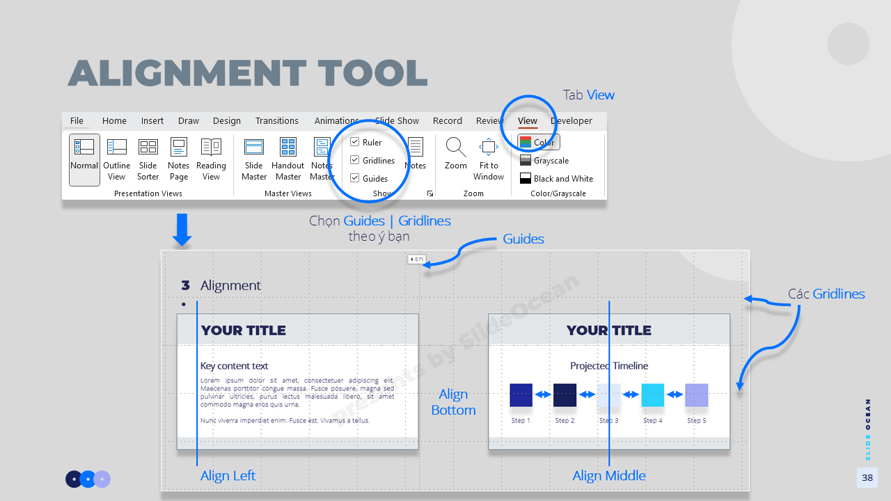 Căn Chỉnh Đối Tượng Trong PowerPoint - guides & Gridlines