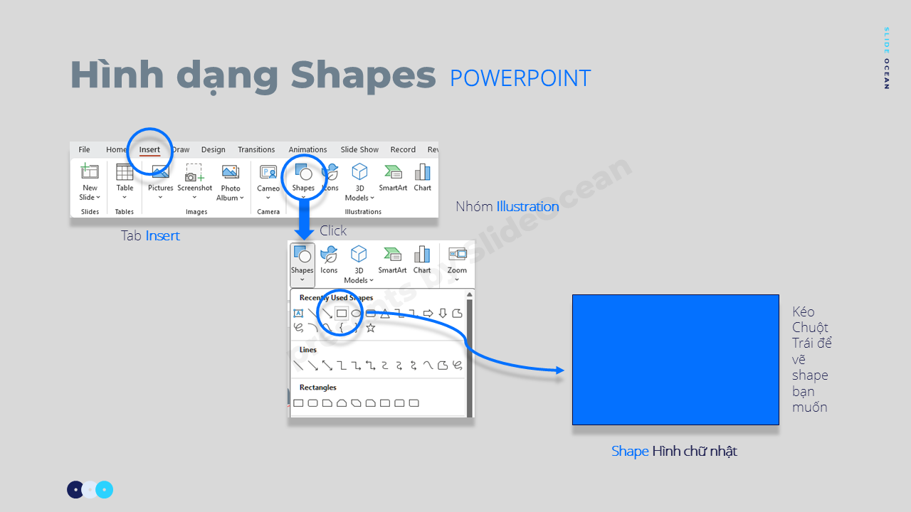 Các Công Cụ Vẽ và Hình Dạng Trong PowerPoint - Cách chèn Shapes