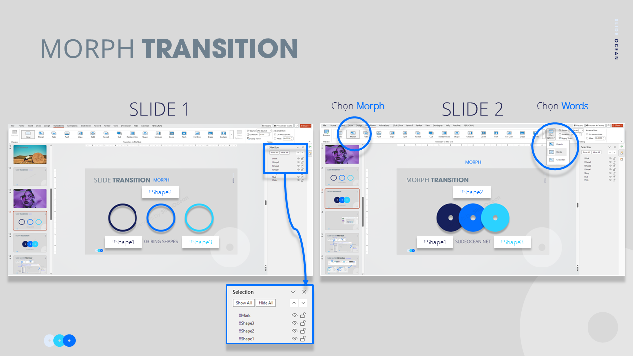 Sử Dụng Hiệu Ứng Chuyển Cảnh (Transition) Nâng Cao: Mẹo sử dụng Morph Transition