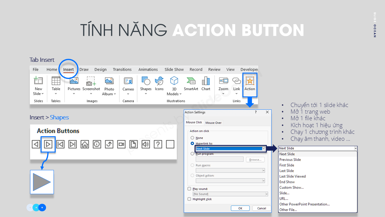 Tạo Slide Tương Tác Với Hyperlink Và Action Button - tính năng action button