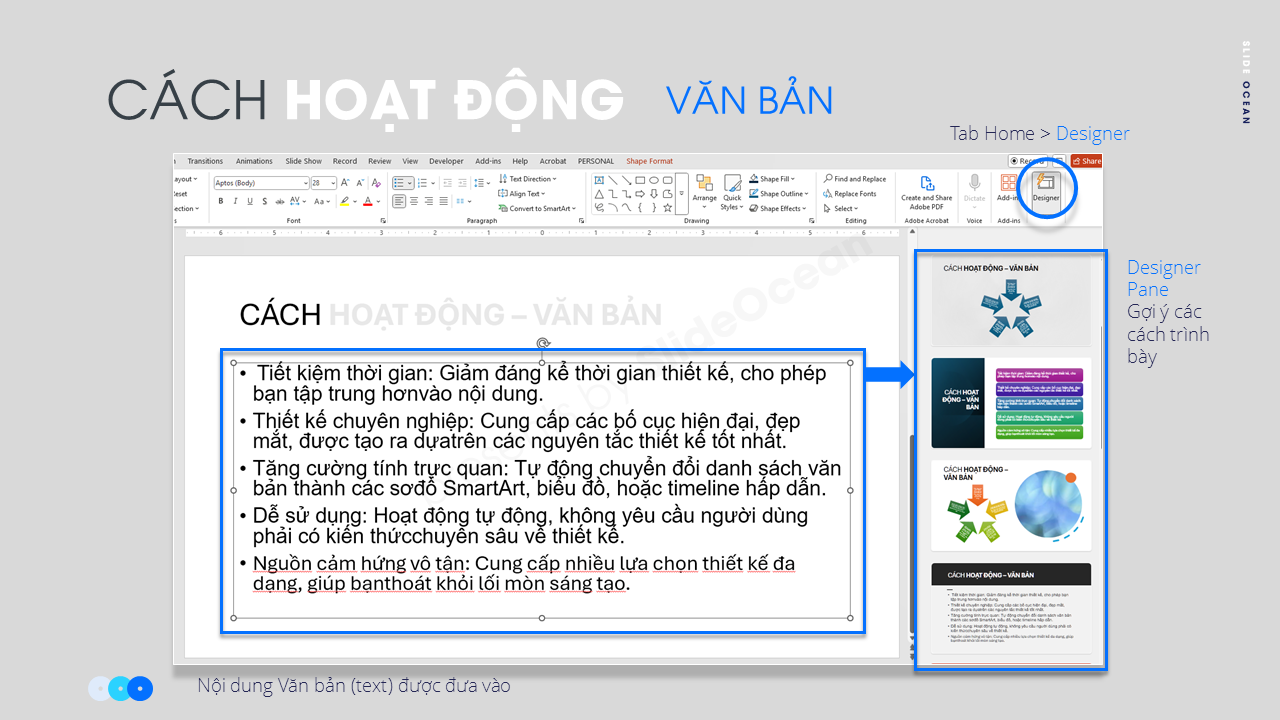 AI trong PowerPoint: Designer và Ideas - Trợ Lý Thiết Kế Thông Minh Của Bạn - Văn bản