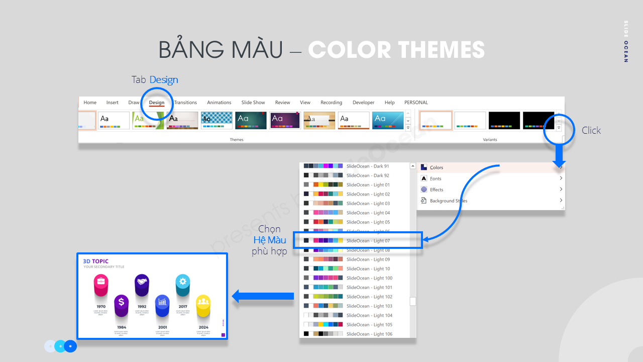 Hướng dẫn xây dựng Brand Guidelines cho PowerPoint: Nâng tầm thương hiệu của bạn - Bảng màu Color Themes