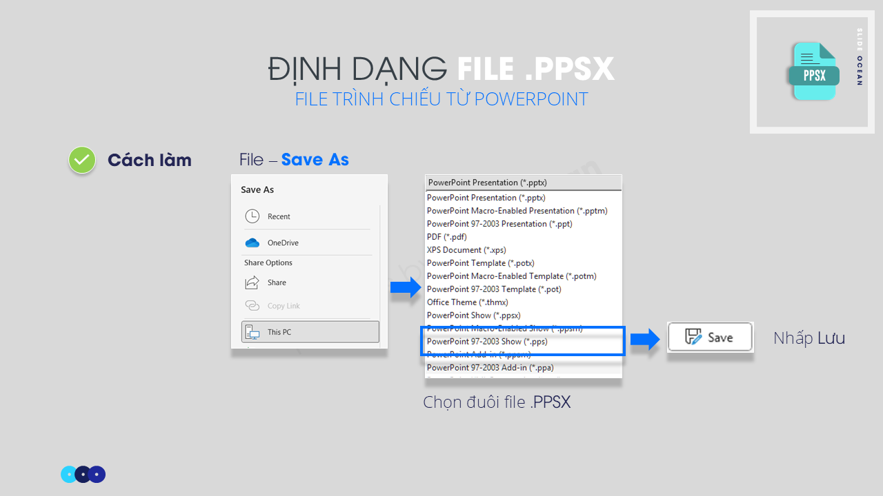Xuất File PowerPoint sang nhiều định dạng khác nhau: PDF, Video, GIF và hơn thế nữa - File trình chiếu .ppsx